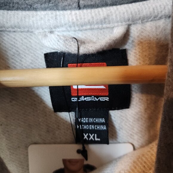 Quiksilver Men Hooded Flannel Drawstring Midweight Light Gray Button Up NEW XXL - Picture 4 of 11